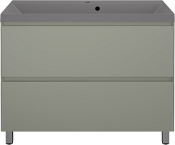 Style Line Тумба с кварцевой раковиной серый шелк Манхэттен 100 Plus эмаль олива матовая – фотография-1